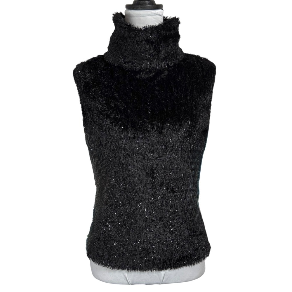 Joseph Ribkoff Eyelash Knit Turtleneck Sweater Vest Top Size 12 Plush‎ Glam Y2K